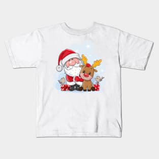 Cute Santa and Deer Kids T-Shirt